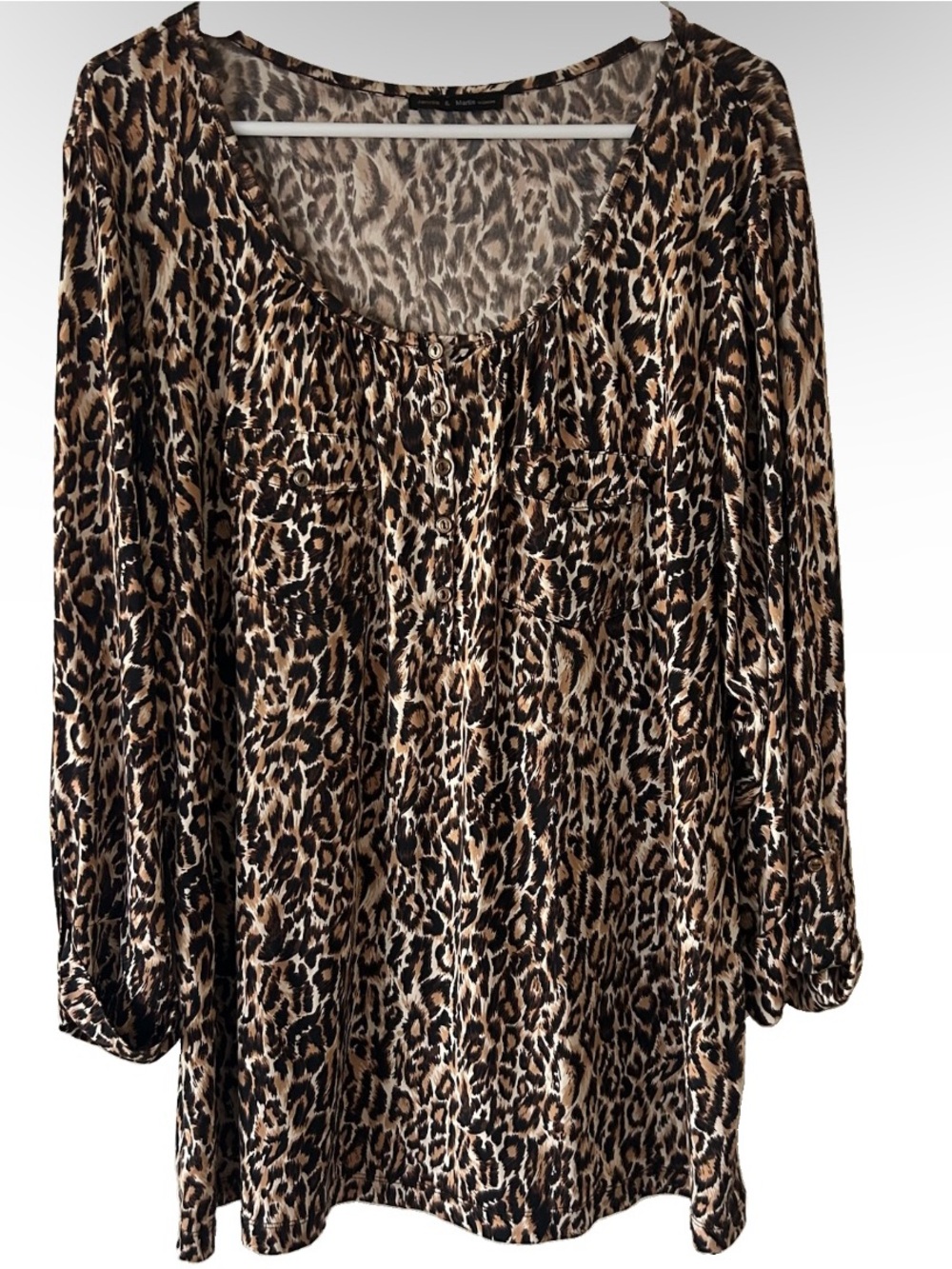 Jennie & Marlis Women’s Brown Black Leopard Print Button Blouse